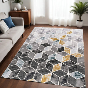 Homeroots 5' X 7' Gray Geometric Power Loom Area Rug  Polyester 393614