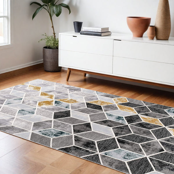 Homeroots 6' X 9' Gray Geometric Power Loom Area Rug  Polyester 393615