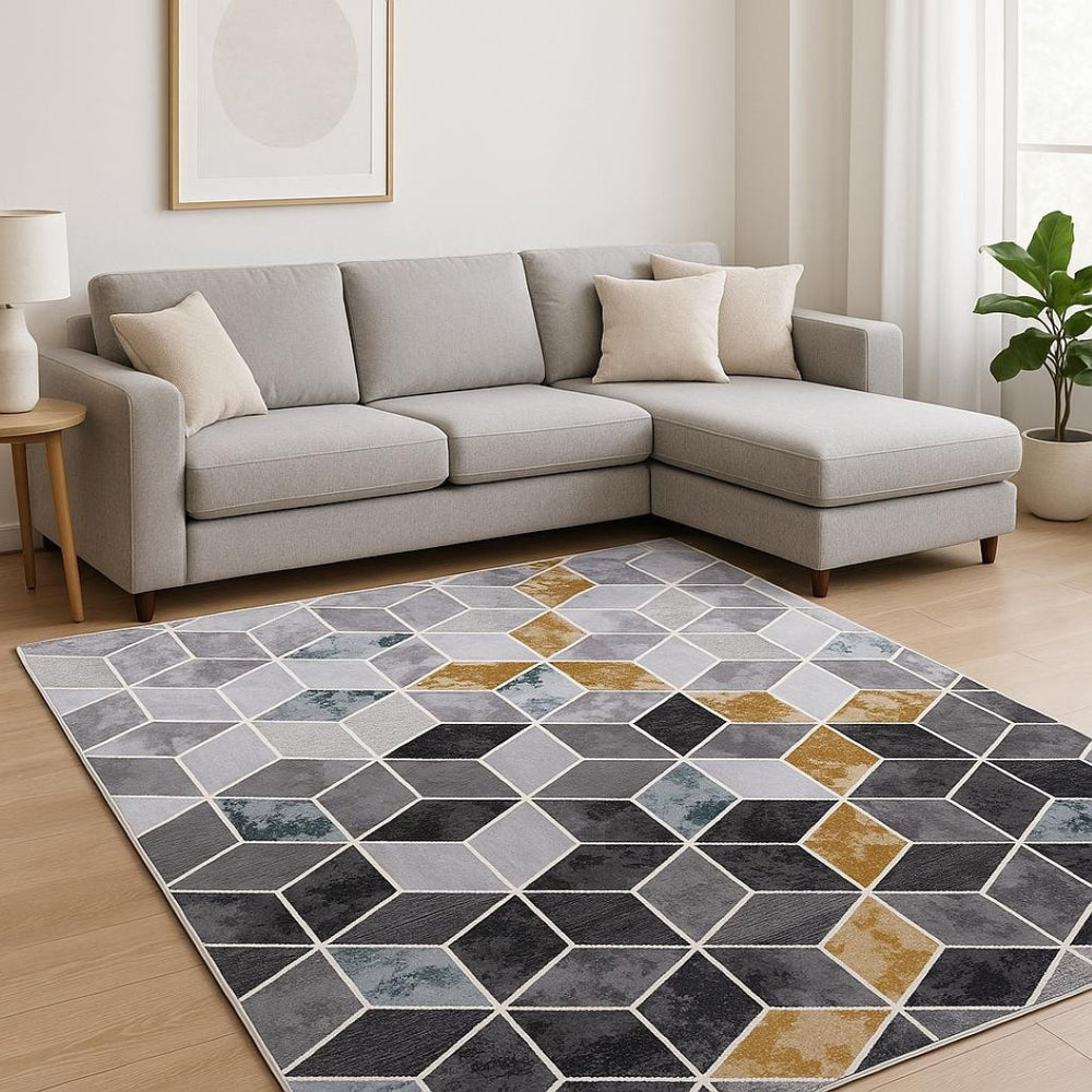 HomeRoots 8' Gray Geometric Power Loom Area Rug – Modern Elegance with Plush Comfort for Stylish Interiors 8' X 10' 393616