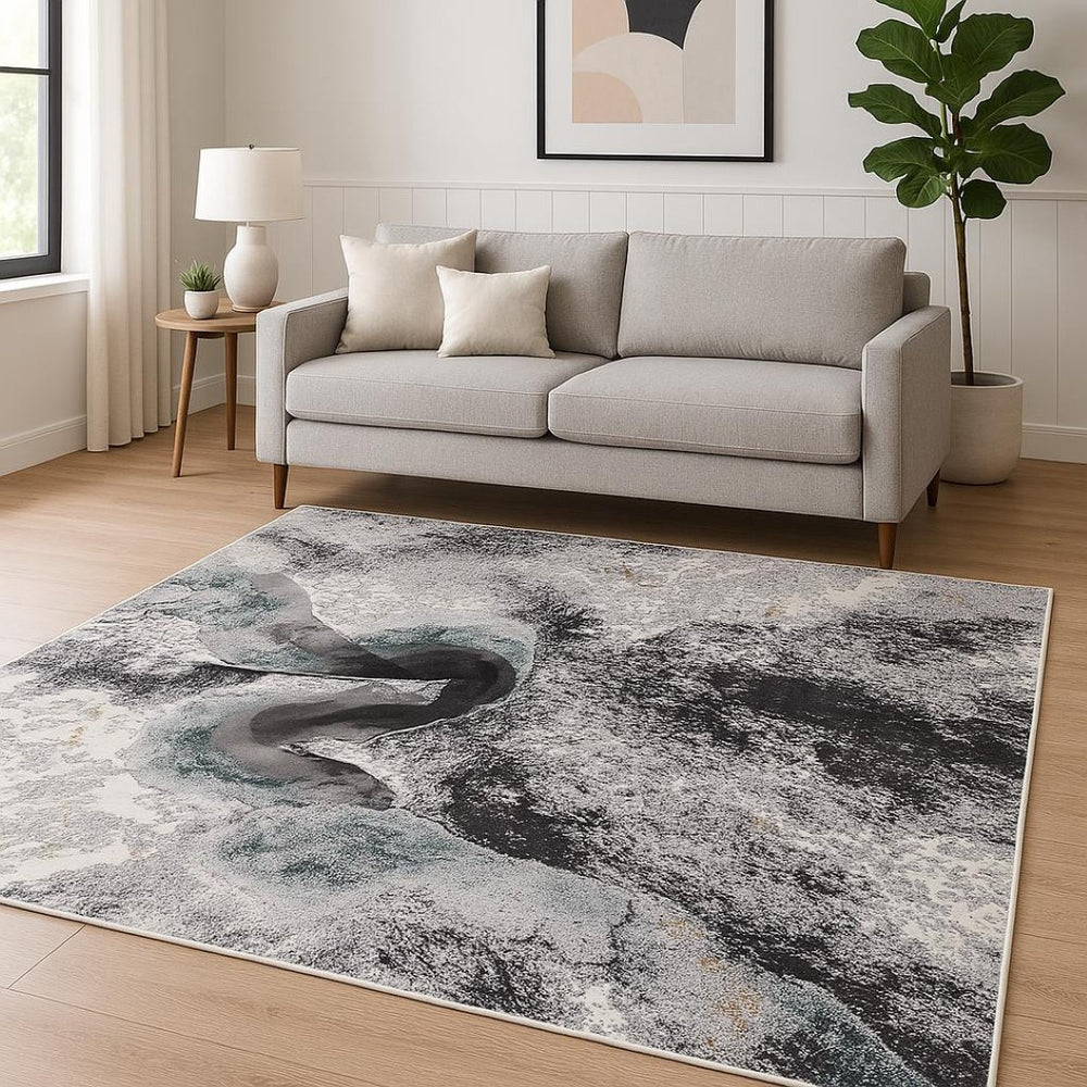 HomeRoots 8' Gray Abstract Power Loom Area Rug – Modern Design, Cozy Comfort, Plush Pile for Any Room Decor 8' X 10' 393621