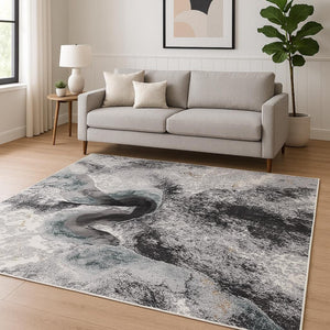 HomeRoots 8' Gray Abstract Power Loom Area Rug – Modern Design, Cozy Comfort, Plush Pile for Any Room Decor 8' X 10' 393621