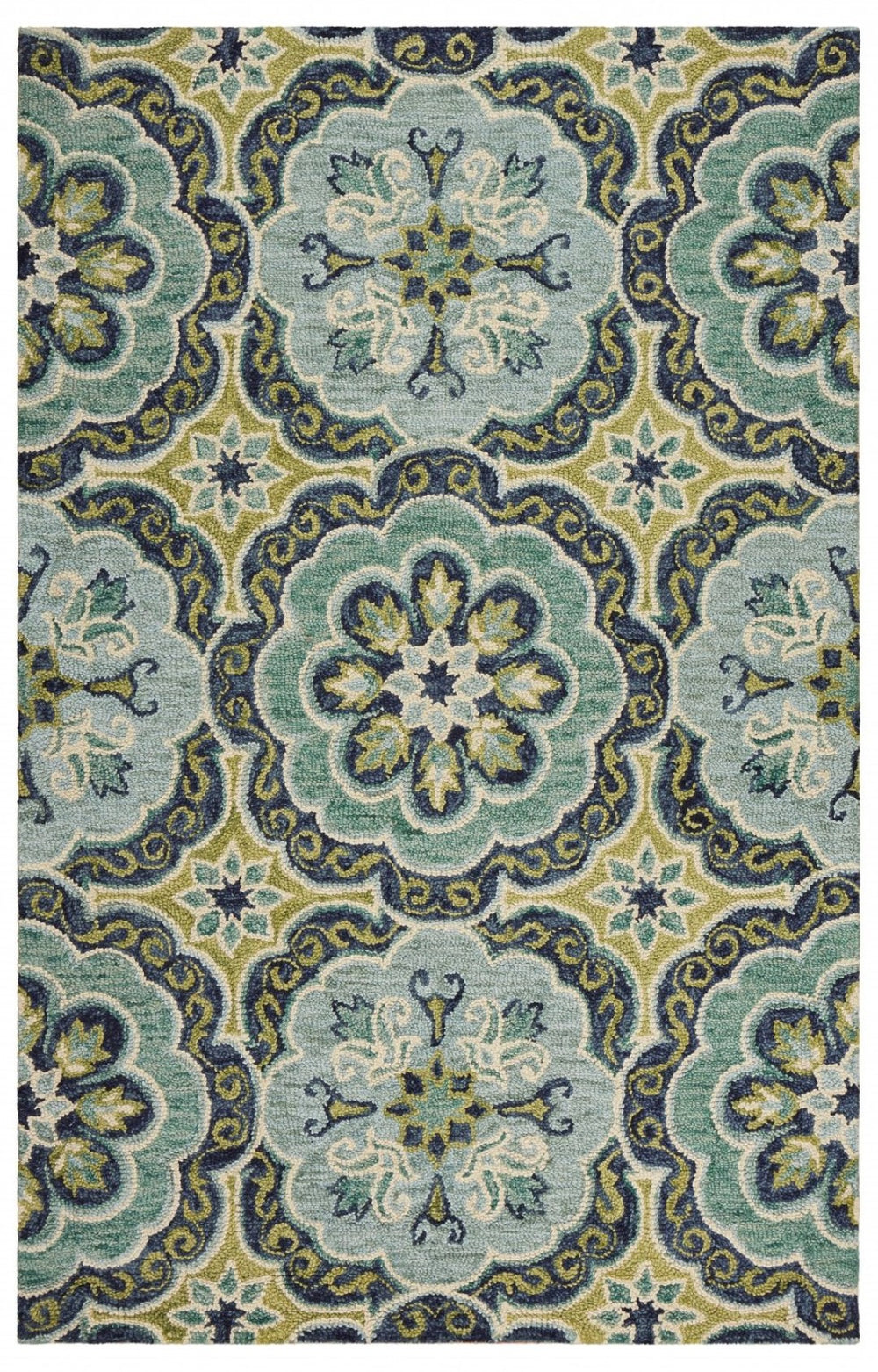 HomeRoots 8' Green Wool Geometric Area Rug - Hand-Tufted Comfort & Modern Style for Any Room Decor 8' x 10' 393631