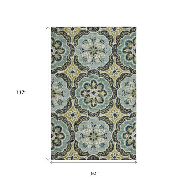 HomeRoots 8' Green Wool Geometric Area Rug - Hand-Tufted Comfort & Modern Style for Any Room Decor 8' x 10' 393631