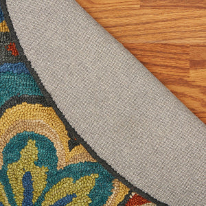 Homeroots 4' Blue And Orange Round Wool Floral Medallion Hand Tufted Area Rug  Wool 393633