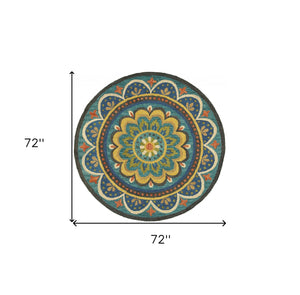 Homeroots 6' Blue Round Wool Geometric Hand Tufted Area Rug  Wool 393634