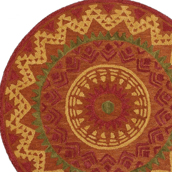 HomeRoots 6' Vibrant Southwestern Decorative Area Rug - Hand-Tufted Wool with Rich Earth Tones for Comfort 6' Round 393644