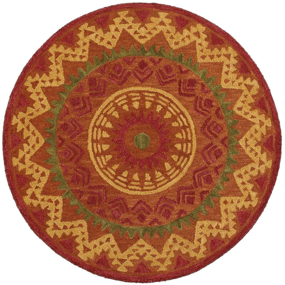 HomeRoots 6' Vibrant Southwestern Decorative Area Rug - Hand-Tufted Wool with Rich Earth Tones for Comfort 6' Round 393644