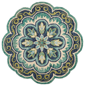 HomeRoots 6' Green and Ivory Wool Geometric Hand-Tufted Rug - Artisan Craftsmanship for Modern Comfort Spaces 6' Round 393656