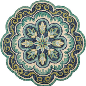 HomeRoots 6' Green and Ivory Wool Geometric Hand-Tufted Rug - Artisan Craftsmanship for Modern Comfort Spaces 6' Round 393656