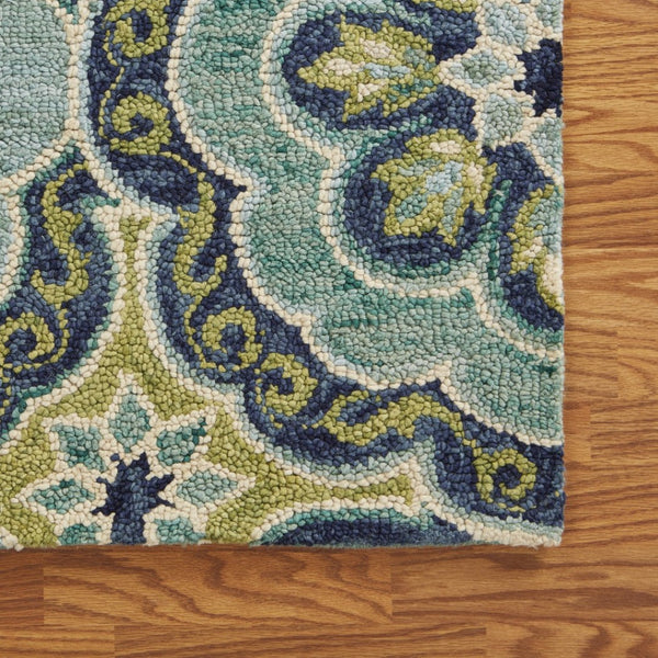 HomeRoots 6' Green and Ivory Wool Geometric Hand-Tufted Rug - Artisan Craftsmanship for Modern Comfort Spaces 6' Round 393656