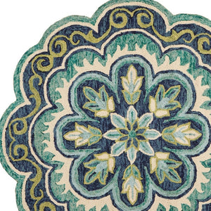 HomeRoots 6' Green and Ivory Wool Geometric Hand-Tufted Rug - Artisan Craftsmanship for Modern Comfort Spaces 6' Round 393656