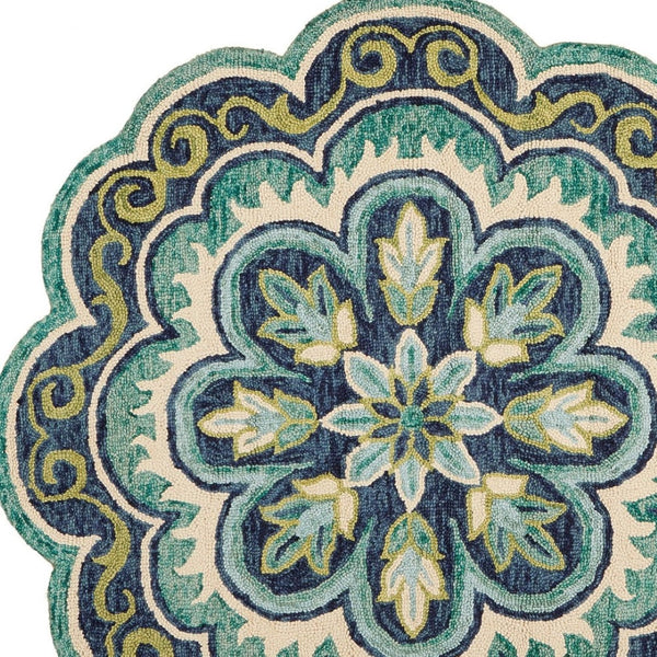 HomeRoots 6' Green and Ivory Wool Geometric Hand-Tufted Rug - Artisan Craftsmanship for Modern Comfort Spaces 6' Round 393656