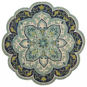 HomeRoots 6' Wool Geometric Hand-Tufted Rug in Soothing Blue and Green – Stylish Comfort for Any Room 6' Round 393658