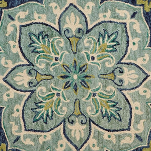 HomeRoots 6' Wool Geometric Hand-Tufted Rug in Soothing Blue and Green – Stylish Comfort for Any Room 6' Round 393658