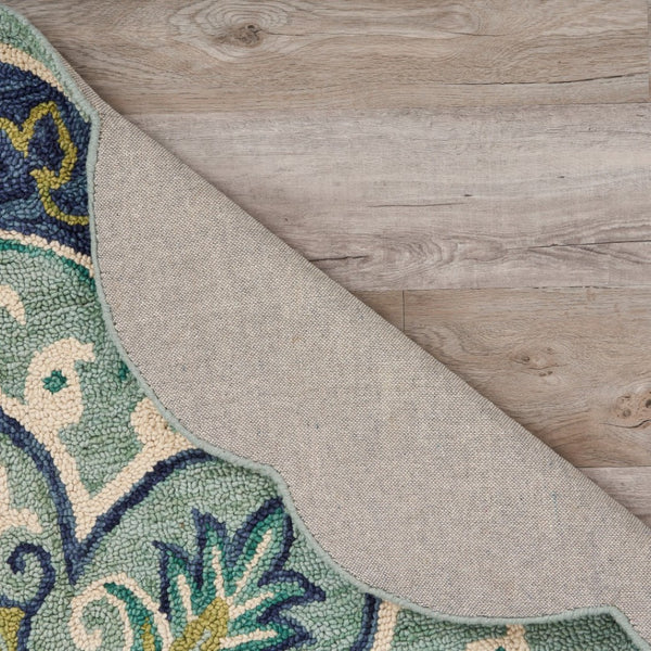 HomeRoots 6' Wool Geometric Hand-Tufted Rug in Soothing Blue and Green – Stylish Comfort for Any Room 6' Round 393658