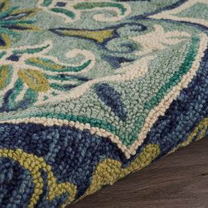 HomeRoots 6' Wool Geometric Hand-Tufted Rug in Soothing Blue and Green – Stylish Comfort for Any Room 6' Round 393658