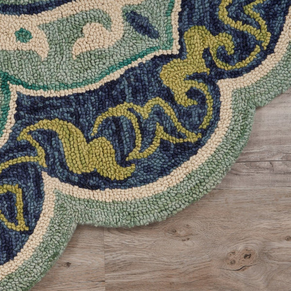 HomeRoots 6' Wool Geometric Hand-Tufted Rug in Soothing Blue and Green – Stylish Comfort for Any Room 6' Round 393658