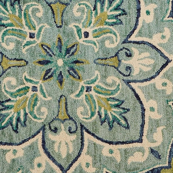 HomeRoots 6' Wool Geometric Hand-Tufted Rug in Soothing Blue and Green – Stylish Comfort for Any Room 6' Round 393658