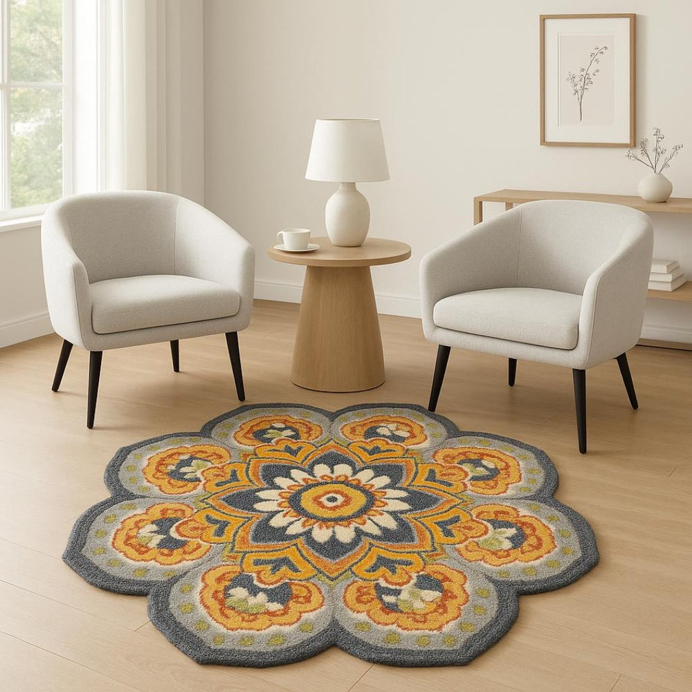 HomeRoots 6' Gray Wool Geometric Hand-Tufted Rug - Modern Design for Cozy Living Spaces and Stylish Décor 6' Round 393660