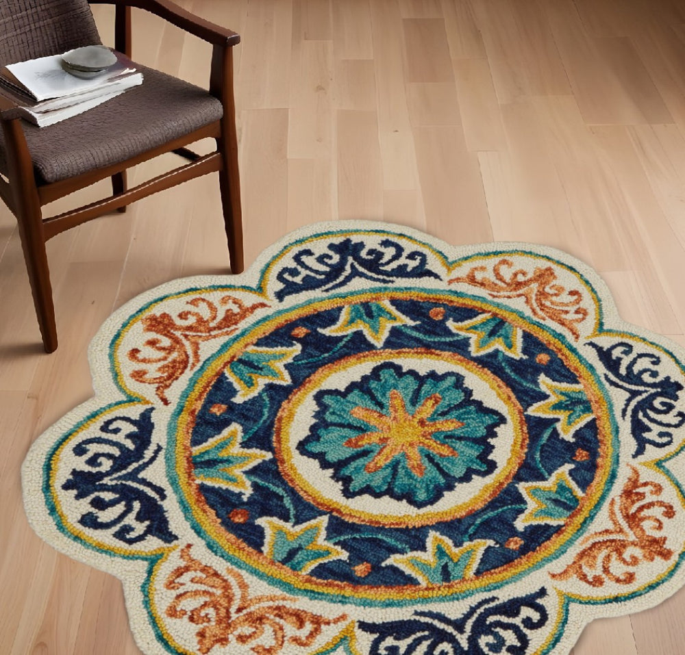 HomeRoots 6' Ivory Geometric Hand-Tufted Wool Area Rug – Modern Style, Comfort, and Elegance for Any Space 6' Round 393662