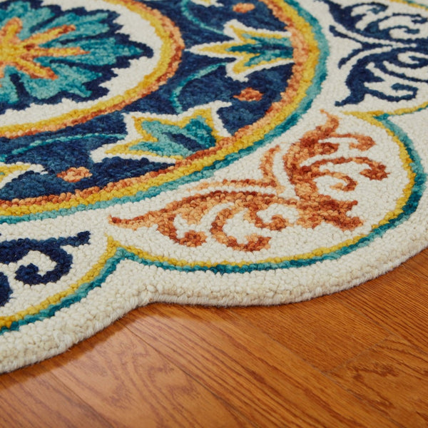 HomeRoots 6' Ivory Geometric Hand-Tufted Wool Area Rug – Modern Style, Comfort, and Elegance for Any Space 6' Round 393662