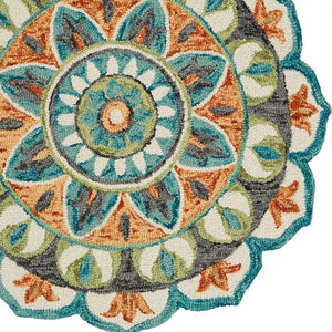 HomeRoots 6' Blue and Green Wool Geometric Hand-Tufted Rug - Modern Design for Comfortable Living Spaces 6' Round 393664