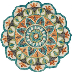HomeRoots 6' Blue and Green Wool Geometric Hand-Tufted Rug - Modern Design for Comfortable Living Spaces 6' Round 393664