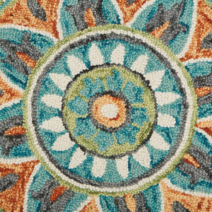 HomeRoots 6' Blue and Green Wool Geometric Hand-Tufted Rug - Modern Design for Comfortable Living Spaces 6' Round 393664