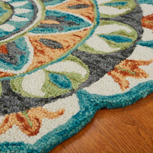 HomeRoots 6' Blue and Green Wool Geometric Hand-Tufted Rug - Modern Design for Comfortable Living Spaces 6' Round 393664