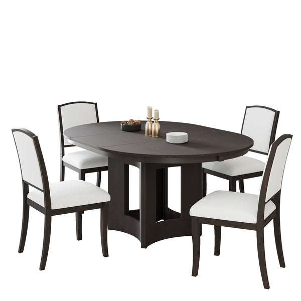 English Elm TOPMAX Solid Wood Extendable Round Dining Set for Small Spaces with 16" Removable Leaf and Cushioned Chairs Beige,Espresso SP000091AAP
