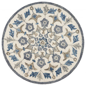HomeRoots 6' Blue Iris Floral Area Rug - Hand-Tufted 100% Virgin Wool for Comfortable Living Spaces & Style 6' Round 393672