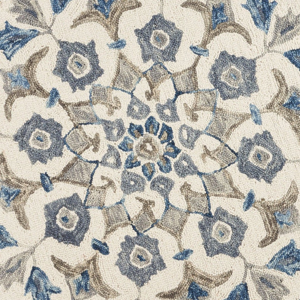 HomeRoots 6' Blue Iris Floral Area Rug - Hand-Tufted 100% Virgin Wool for Comfortable Living Spaces & Style 6' Round 393672