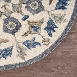 HomeRoots 6' Blue Iris Floral Area Rug - Hand-Tufted 100% Virgin Wool for Comfortable Living Spaces & Style 6' Round 393672