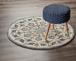 HomeRoots 6' Blue Iris Floral Area Rug - Hand-Tufted 100% Virgin Wool for Comfortable Living Spaces & Style 6' Round 393672