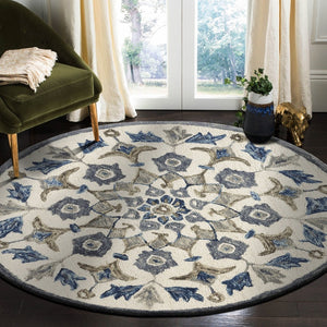 HomeRoots 6' Blue Iris Floral Area Rug - Hand-Tufted 100% Virgin Wool for Comfortable Living Spaces & Style 6' Round 393672