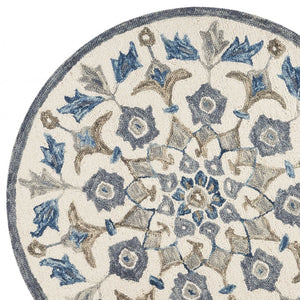 HomeRoots 6' Blue Iris Floral Area Rug - Hand-Tufted 100% Virgin Wool for Comfortable Living Spaces & Style 6' Round 393672