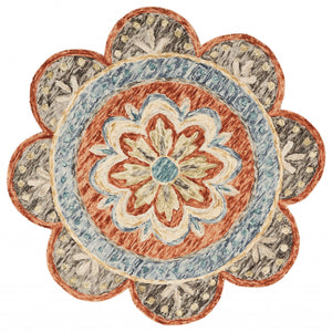 Homeroots 6' Round Orange Scalloped Edge Area Rug Rust Wool 393674