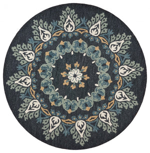 HomeRoots 6' Black Floral Paradise Area Rug - Elegant Hand-Tufted Wool Design with Timeless Medallion Charm 6' Round 393680