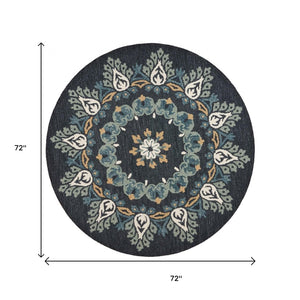 HomeRoots 6' Black Floral Paradise Area Rug - Elegant Hand-Tufted Wool Design with Timeless Medallion Charm 6' Round 393680