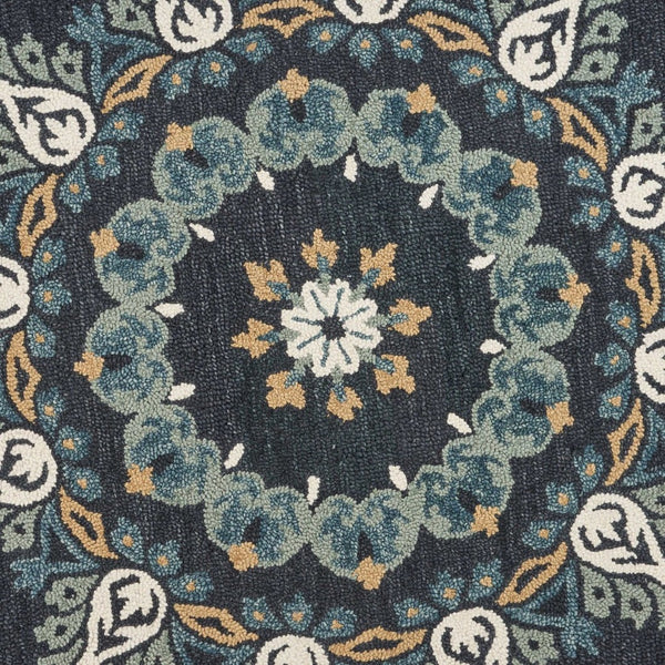 HomeRoots 6' Black Floral Paradise Area Rug - Elegant Hand-Tufted Wool Design with Timeless Medallion Charm 6' Round 393680