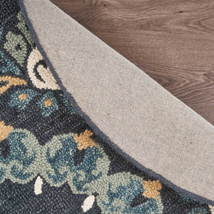 HomeRoots 6' Black Floral Paradise Area Rug - Elegant Hand-Tufted Wool Design with Timeless Medallion Charm 6' Round 393680