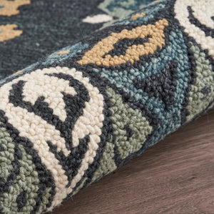 HomeRoots 6' Black Floral Paradise Area Rug - Elegant Hand-Tufted Wool Design with Timeless Medallion Charm 6' Round 393680