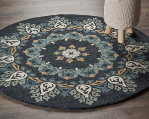 HomeRoots 6' Black Floral Paradise Area Rug - Elegant Hand-Tufted Wool Design with Timeless Medallion Charm 6' Round 393680