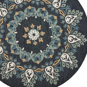 HomeRoots 6' Black Floral Paradise Area Rug - Elegant Hand-Tufted Wool Design with Timeless Medallion Charm 6' Round 393680