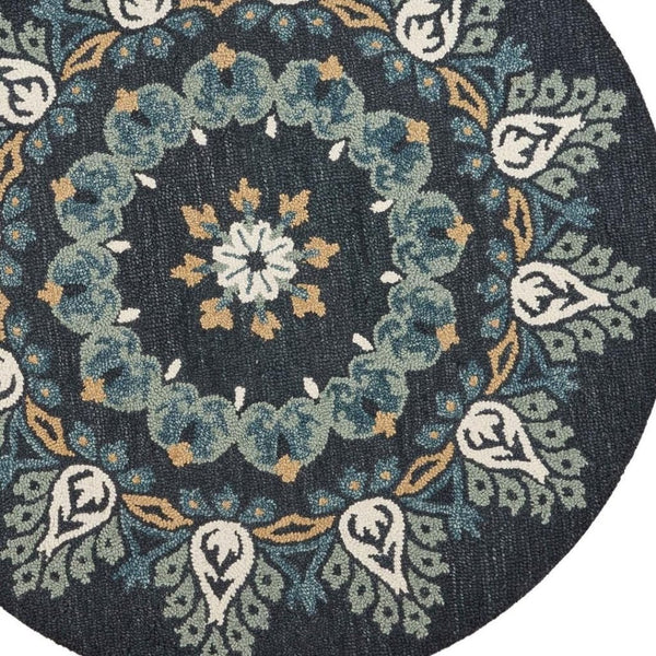 HomeRoots 6' Black Floral Paradise Area Rug - Elegant Hand-Tufted Wool Design with Timeless Medallion Charm 6' Round 393680