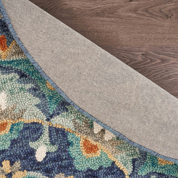 Homeroots 6' Blue And Green Round Wool Floral Hand Tufted Area Rug  Wool 393684