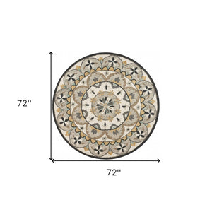 HomeRoots 6' Gray and Ivory Handmade Wool Floral Area Rug – Stylish Comfort for Any Room's Decor 6' Round 393686
