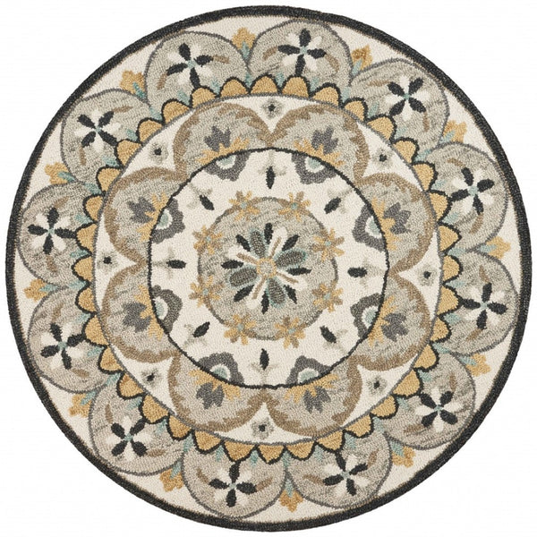HomeRoots 6' Gray and Ivory Handmade Wool Floral Area Rug – Stylish Comfort for Any Room's Decor 6' Round 393686