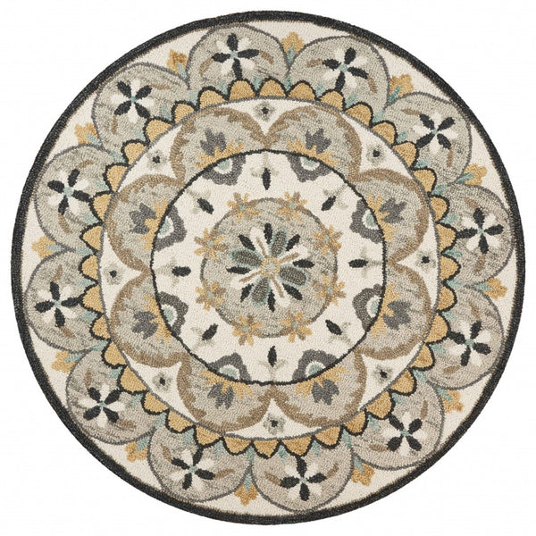 HomeRoots 6' Gray and Ivory Handmade Wool Floral Area Rug – Stylish Comfort for Any Room's Decor 6' Round 393686
