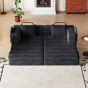 English Elm 72.4-inch Chenille Convertible Floor Sofa Bed with Storage Pockets and Modular Design W3505P355569